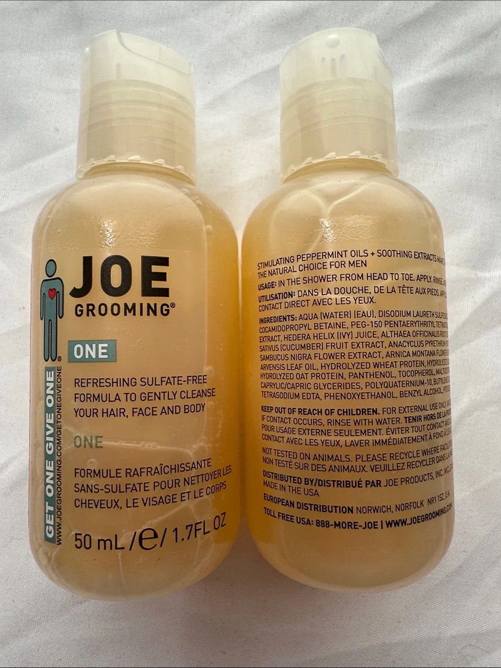 Lot of 2 Joe Grooming ONE Refreshing Hair, Face, and Body Wash – 1.7 fl oz Trave